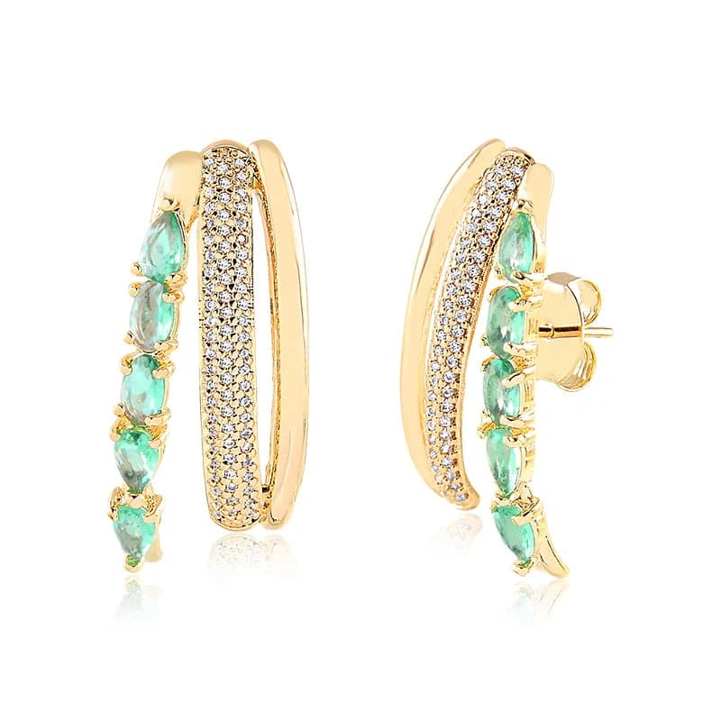 BRINCO EAR HOOK TRIPLO TURMALINA BANHADO A OURO 18K